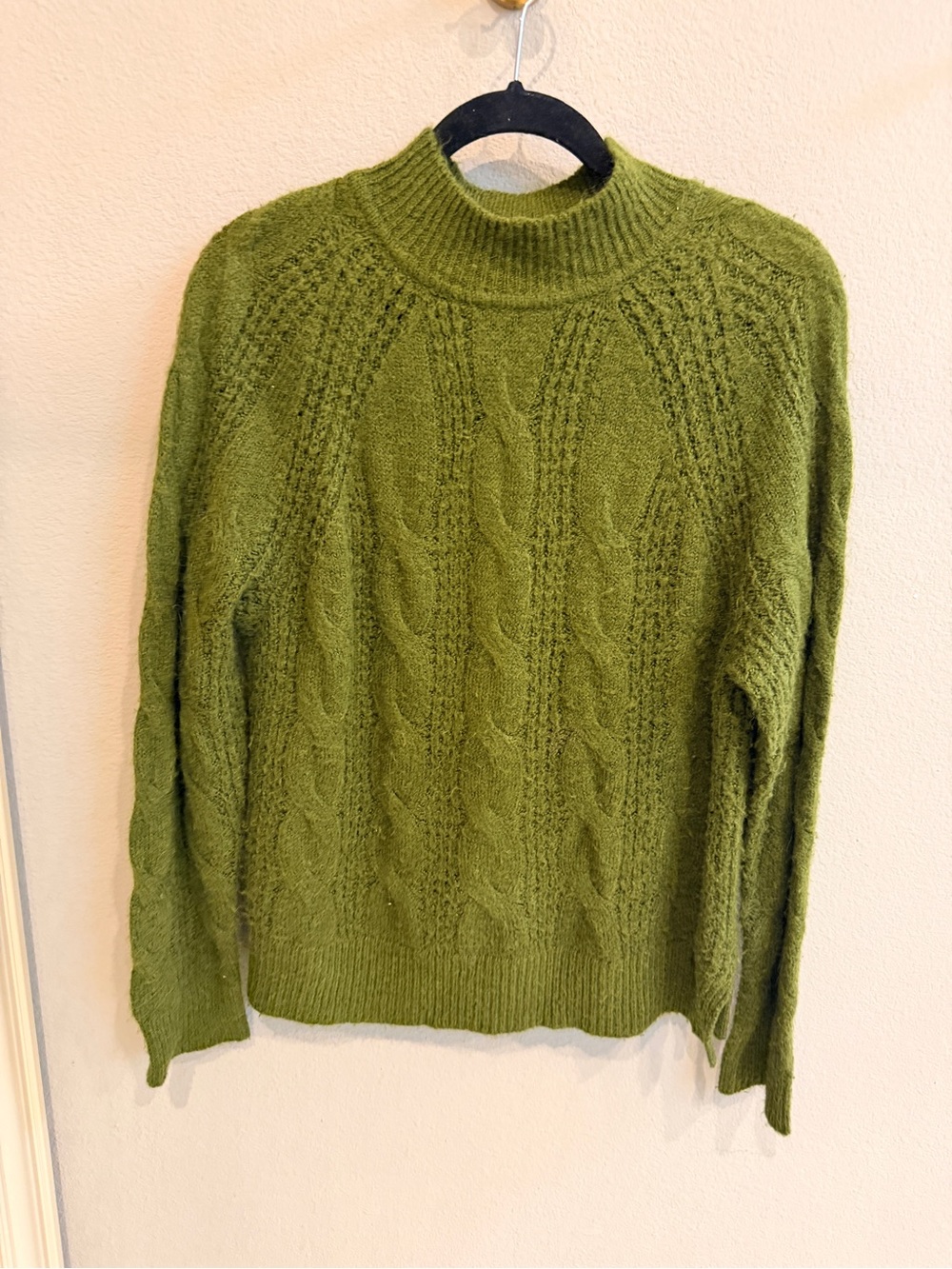J.Crew Alpaca Blend Cable Knit Mockneck Sweater Olive Green Small - Picture 2 of 8
